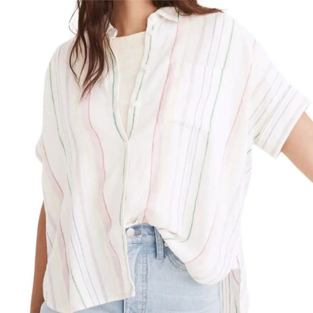 Madewell Rainbow Stripe Linen Blend Daily Shirt Women’s Medium